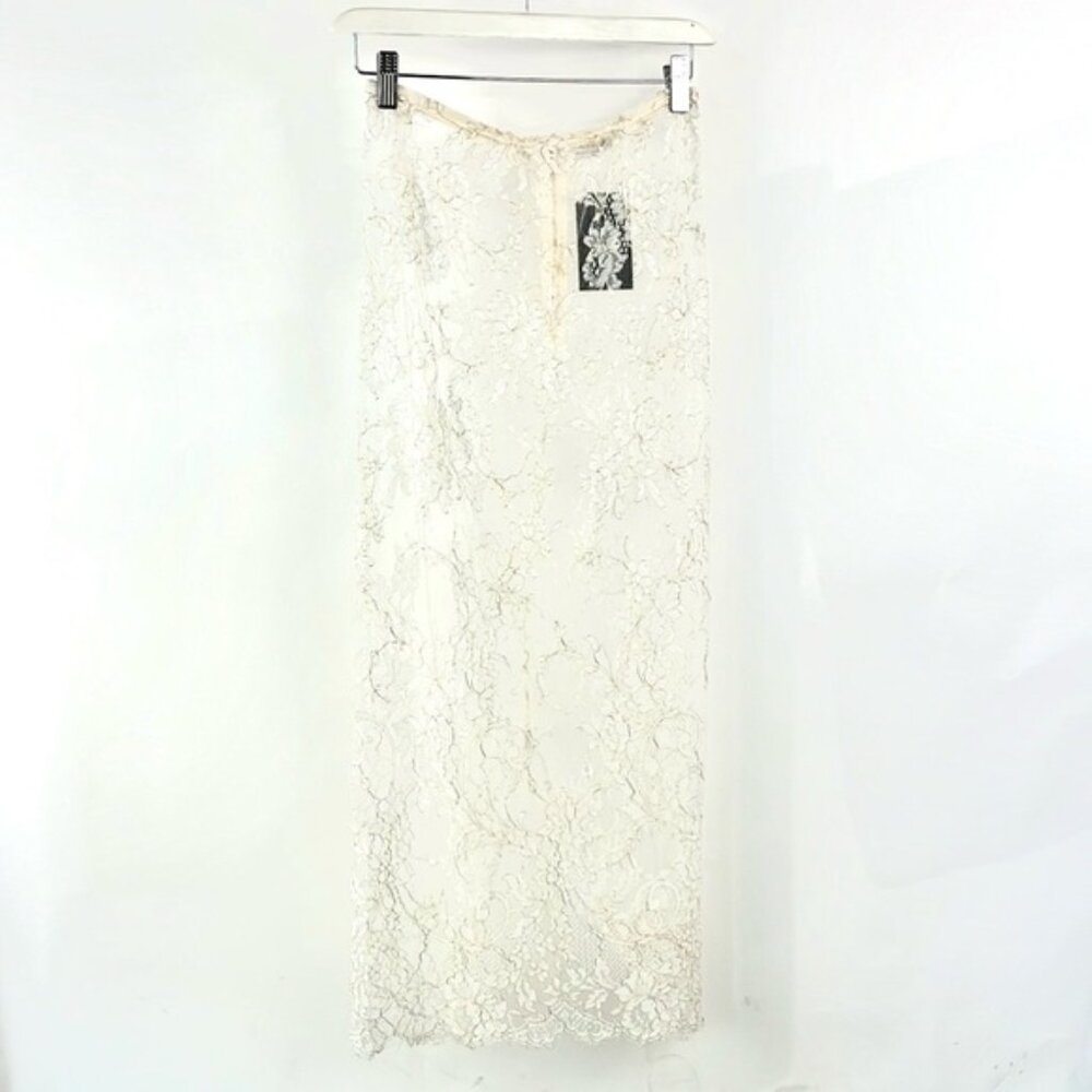 Rosamosario Metallic White Lace Midi Pencil Skirt